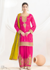 Bright Pink Chinon Silk Salwar Suit