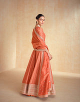 Orange Jacquard Organza Silk Gown with Dupatta