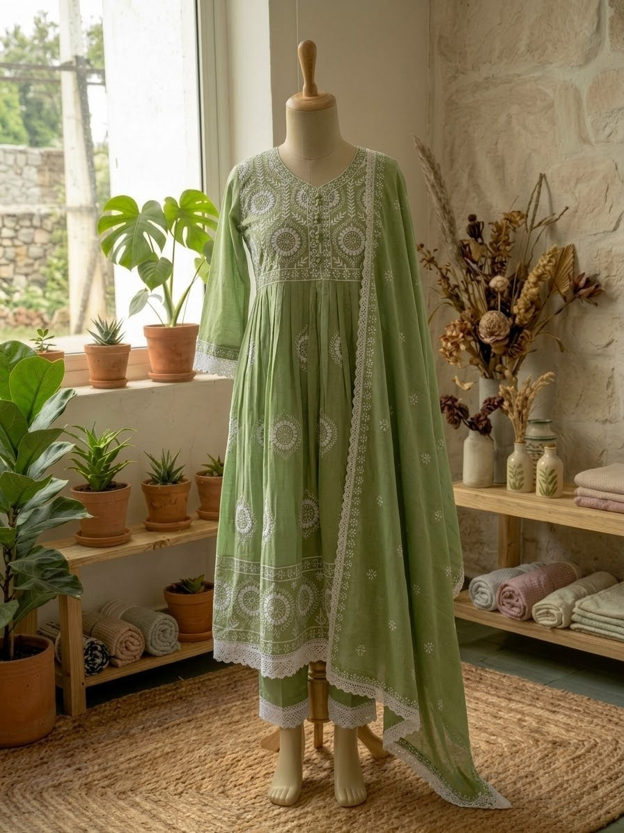 Mul Mul Cotton Embroidered 3pc Suit