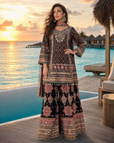 Black Crepe Silk Aari & Gota Patti Work Palazzo Style Suit