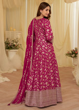 Pink Viscose Jacquard Silk With Embroidery Work Anarkali Suit