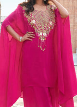 Rani Pink Crepe Silk Zari Beads Sequins Zardosi