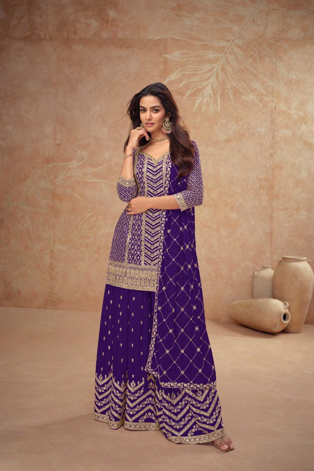 Indian Chinon Silk Sharara Suit
