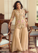 Beige Brown Simar Silk Palazzo Suit