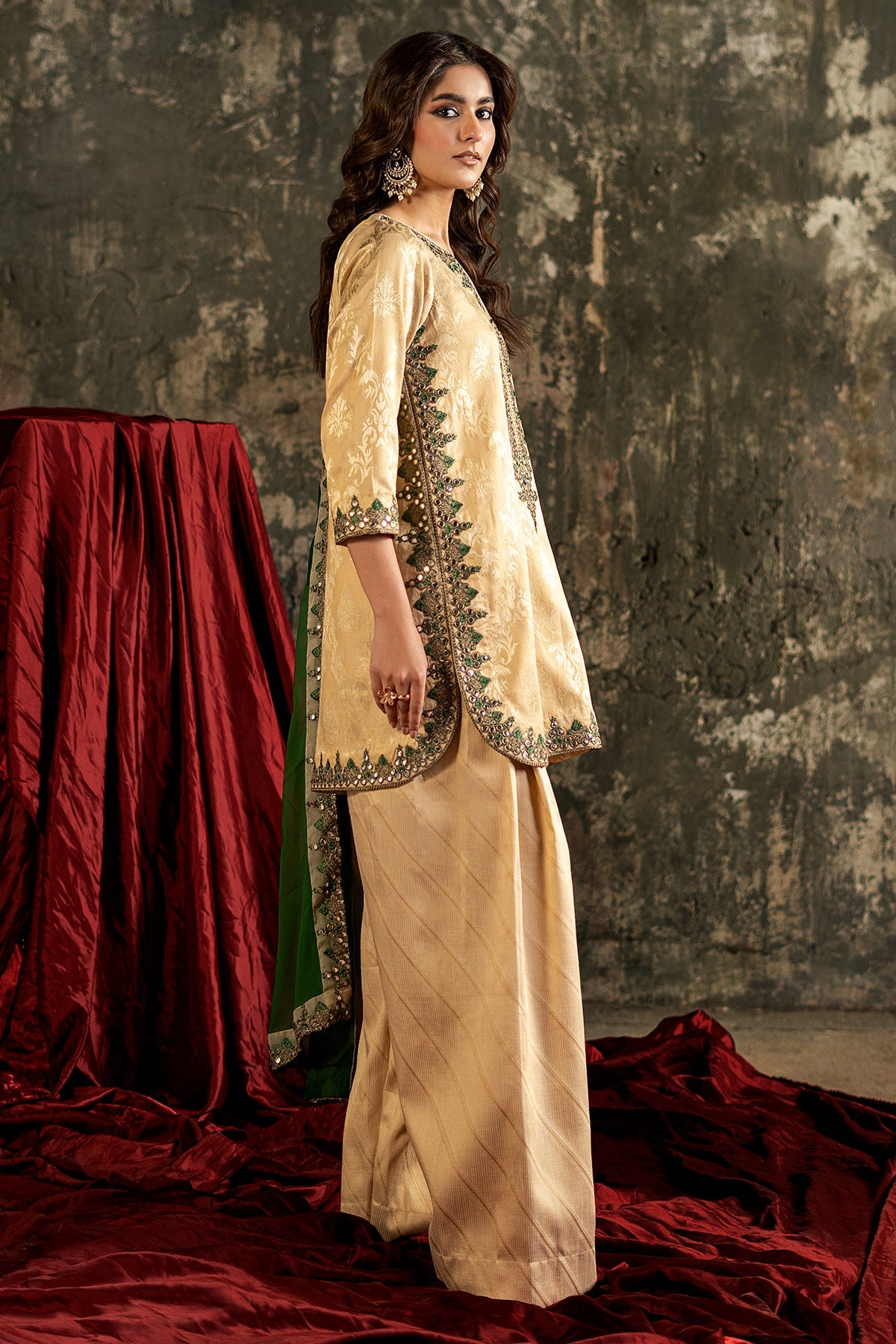 3-PC Embroidered Raw-Silk Suit By Charizma