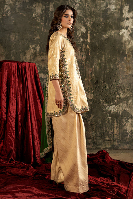 3-PC Embroidered Raw-Silk Suit By Charizma