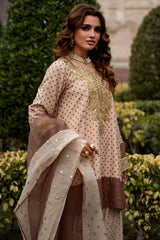 3-PC Embroidered Raw-Silk Suit By Charizma