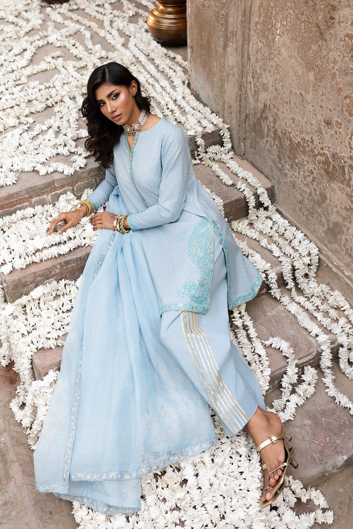 3-PC Embroidered Raw-Silk Suit By Charizma