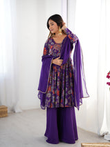 Purple Elegant Roman Silk Chanderi Kediya Kurta Set with Dupatta & Palazzo
