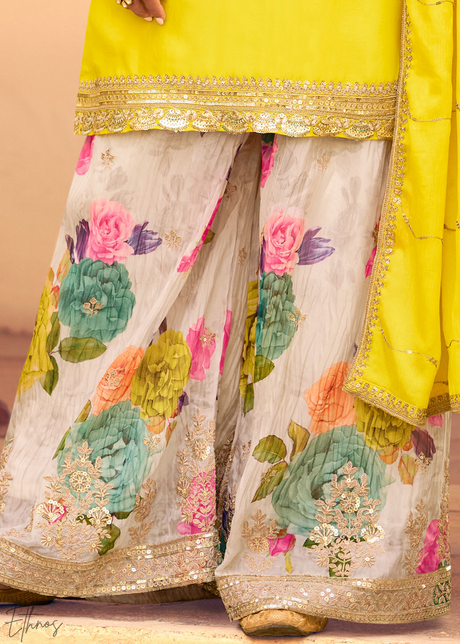 Sunshine Yellow Chinon Silk Sharara Suit