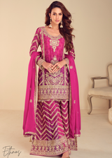 Hot Pink Chinon Palazzo Suit