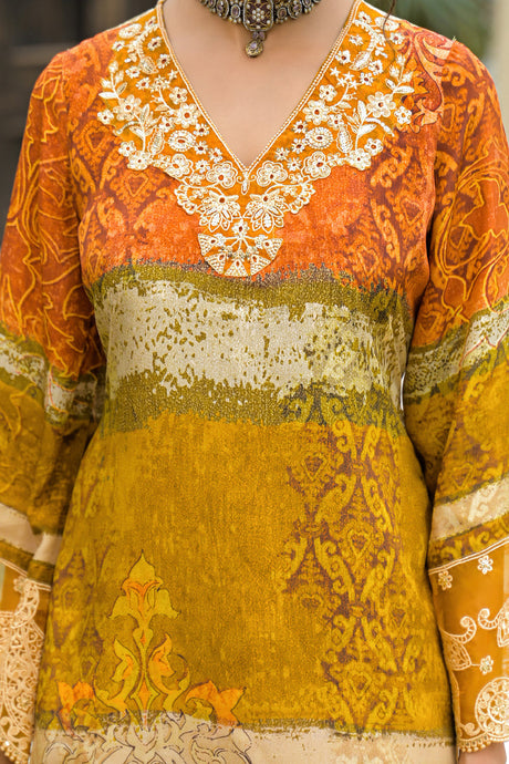 Mustard Crepe Silk Embroidered Straight Cut Suit Set