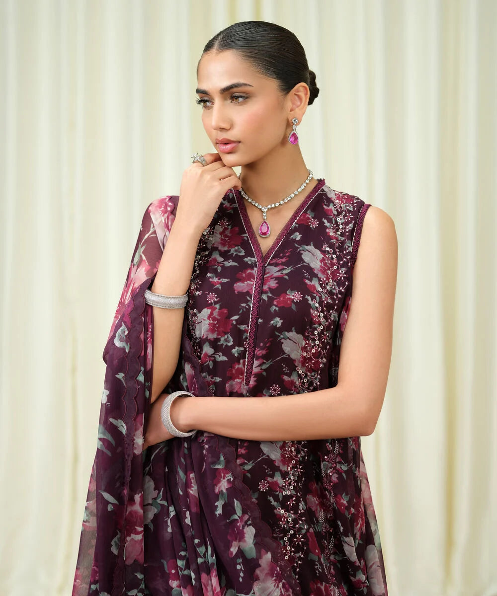 Sapphire Embroidered Chiffon Suit