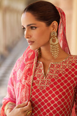 Red Chinon Silk Embroidered & Printed Sharara Kurta Set