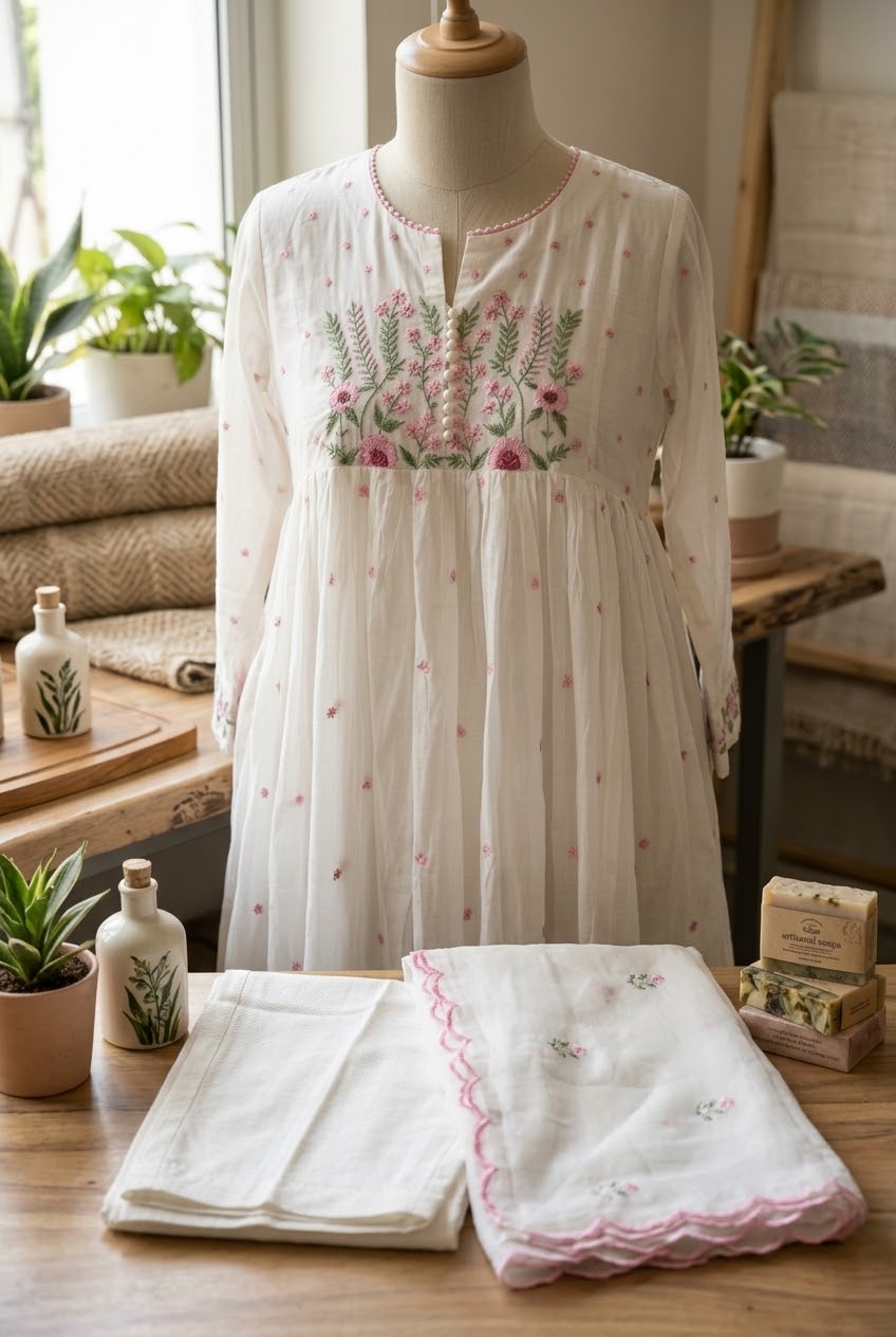 Mul Mul Cotton Embroidered 3pc Suit