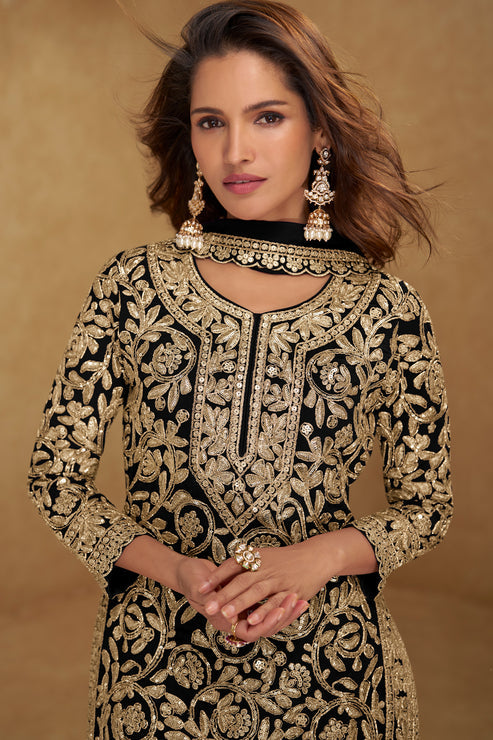Black Embroidered Georgette Suit