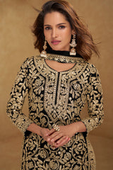 Black Embroidered Georgette Suit