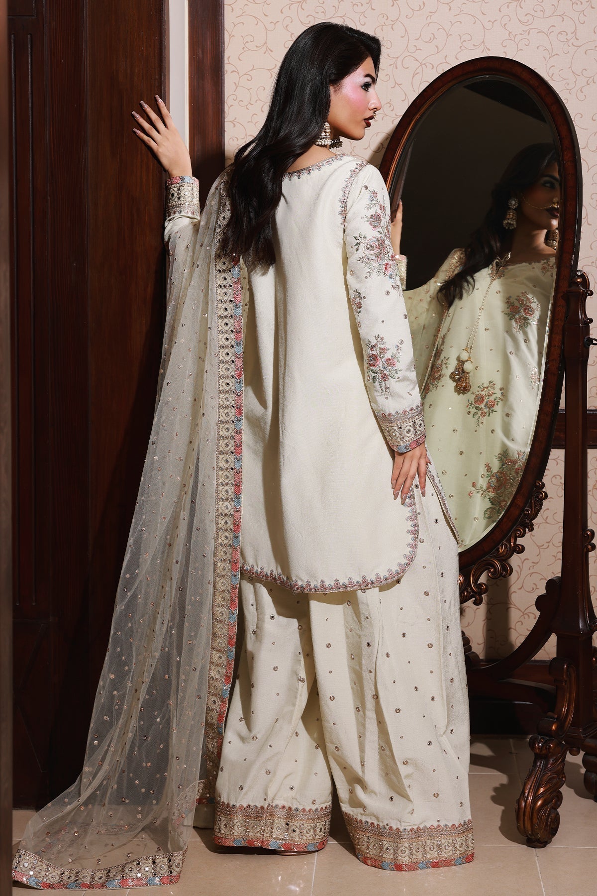 3-PC Embroidered Raw-Silk Suit by Charizma