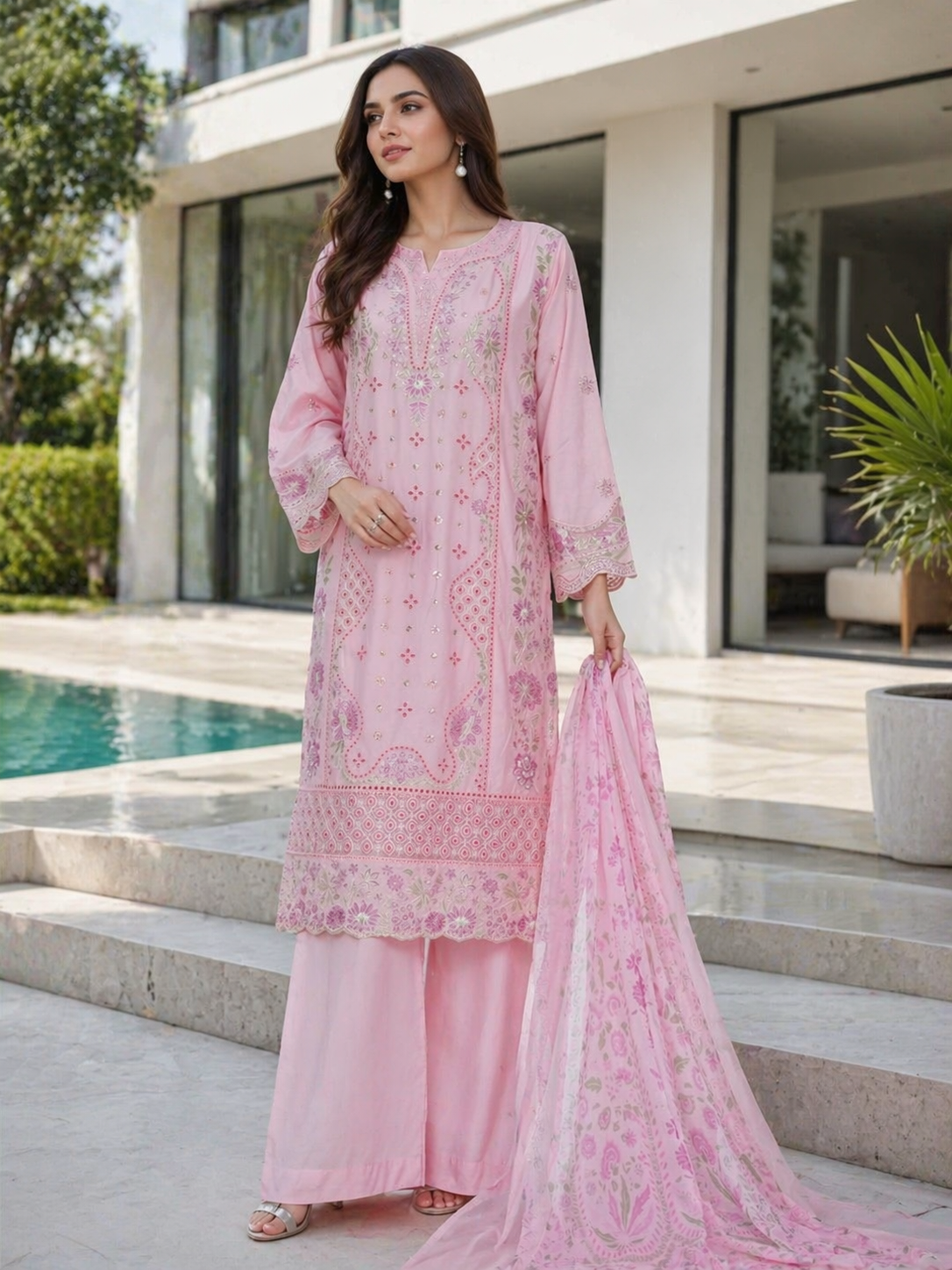 Bin Saeed Luxury Embroidered Lawn With Chiffon Dupatta