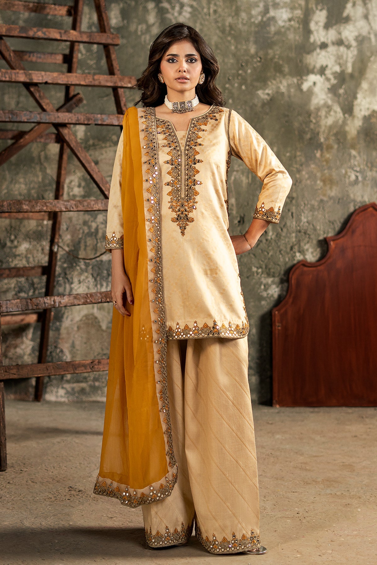 3-PC Embroidered Luxury Suit By Charizma