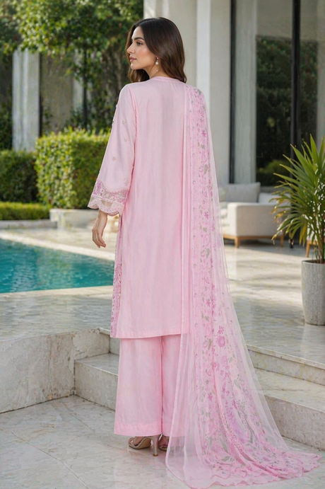 Bin Saeed Luxury Embroidered Lawn With Chiffon Dupatta