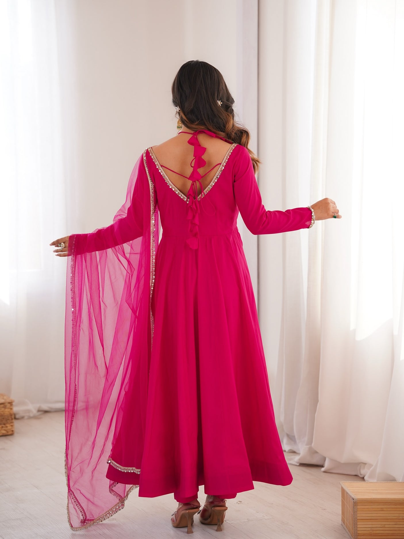 Pink Pure Chanderi Fabric Fully Flare Anarkali Salwar Suit