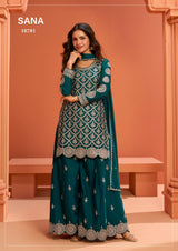 Teal Green Premium Chinon Silk Sharara Suit - full look