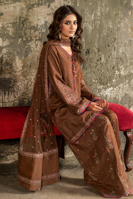 3-PC Embroidered Raw-Silk Suit By Charizma