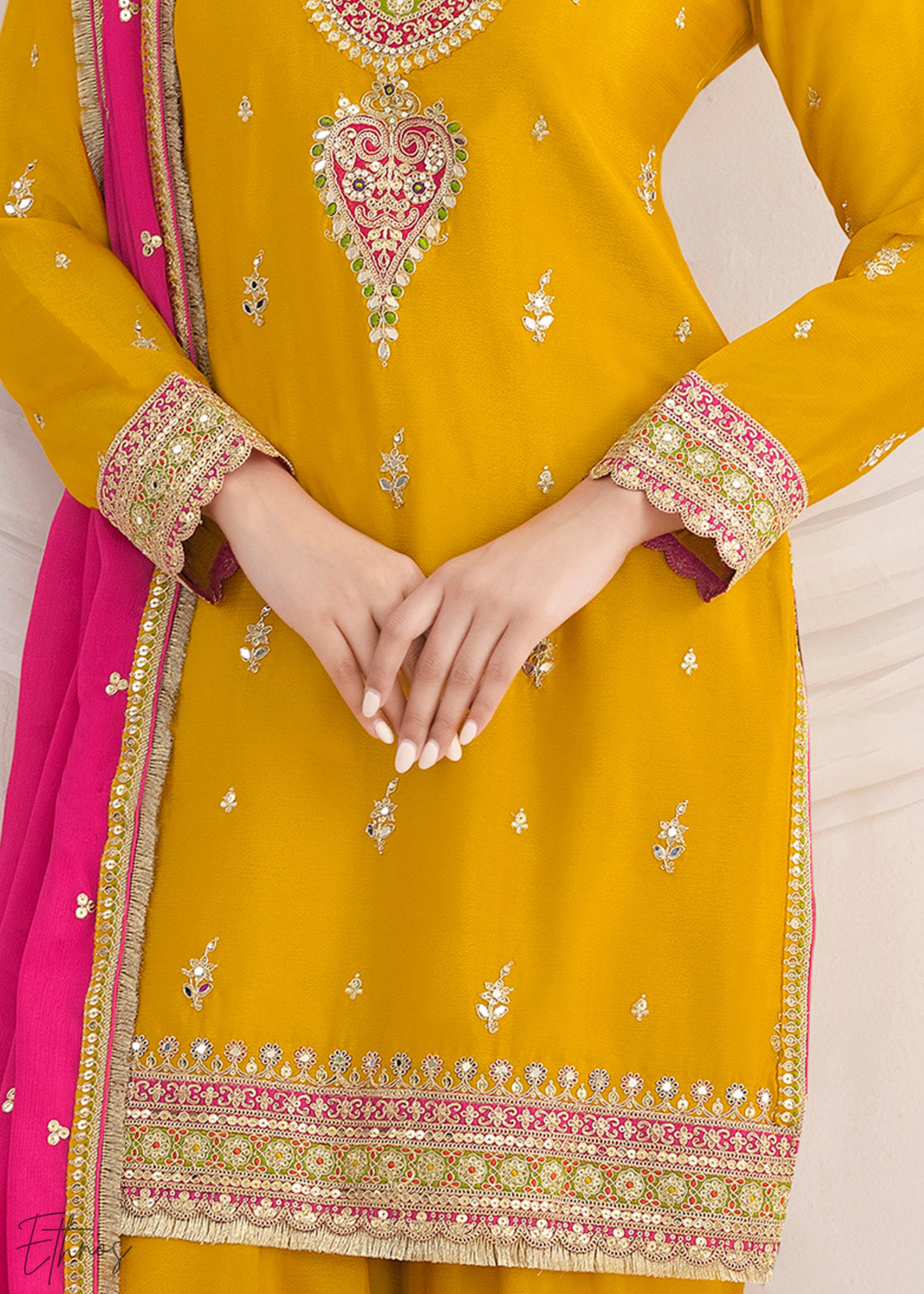 Dandelion Yellow Chinon Silk Salwar Suit