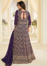 PURPLE GEORGETTE ANARKALI GOWN WITH ALL-OVER ZARKAN EMBROIDERY