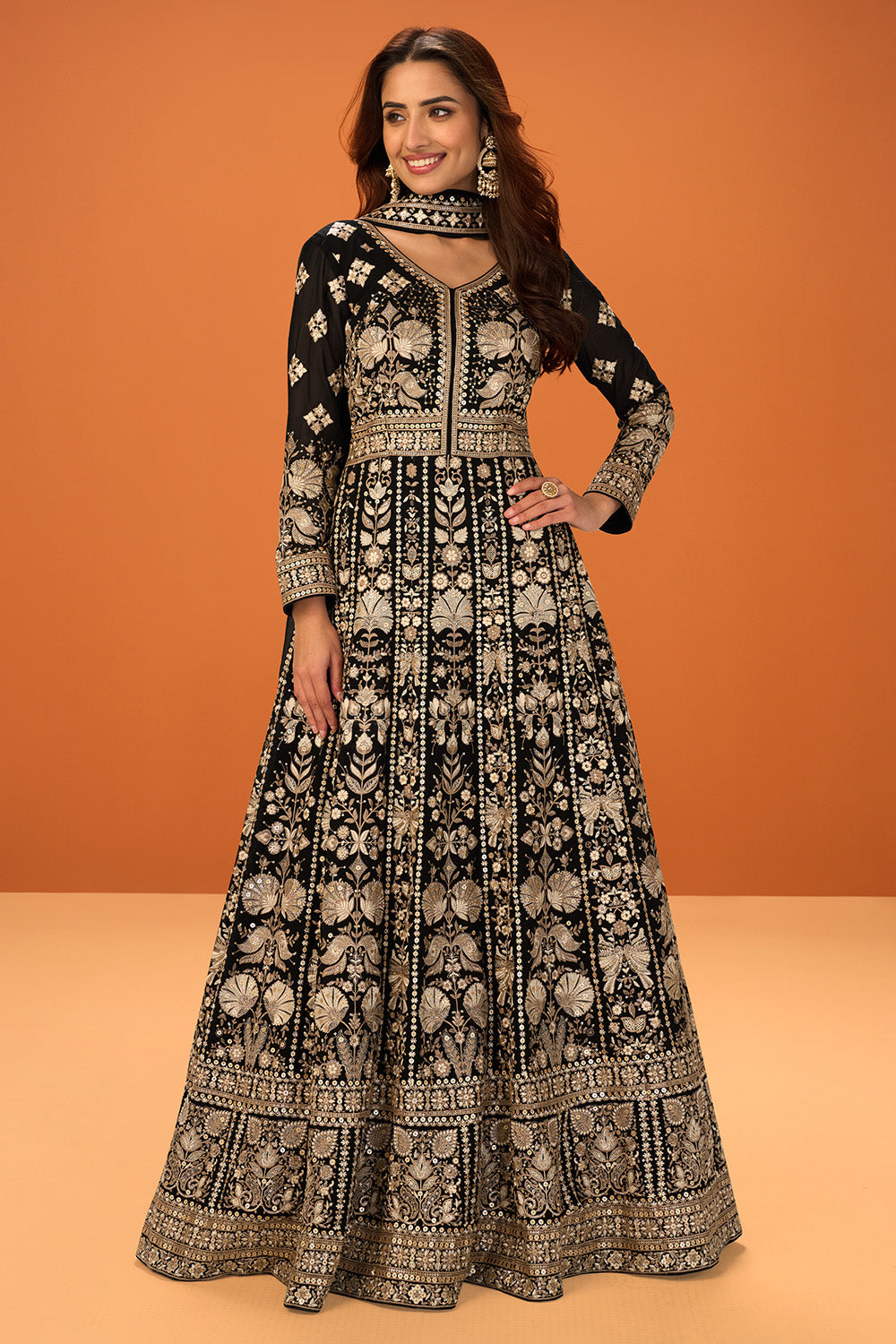 Black Premium Embroidered Georgette Anarkali Suit