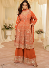 Orange Georgette Embroidered Anarkali Suit Set