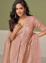 Dusty Rose Georgette Embroidered Palazzo Suit