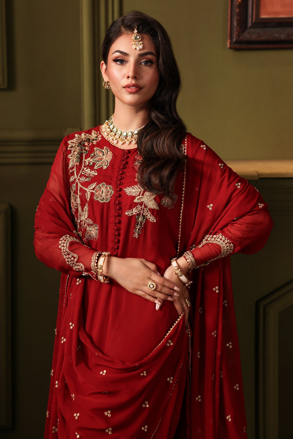3-PC Embroidered Raw-Silk Suit by Charizma