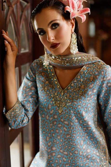 3-PC Embroidered Raw-Silk Suit By Charizma