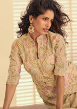 Beige Brown Simar Silk Palazzo Suit