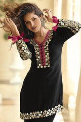 Black Vichitra Silk Kurta Set