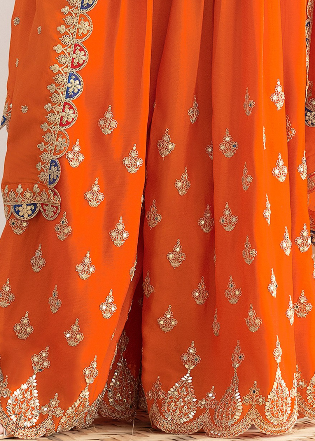 Orange Resham Embroidered Chinon Palazzo Suit