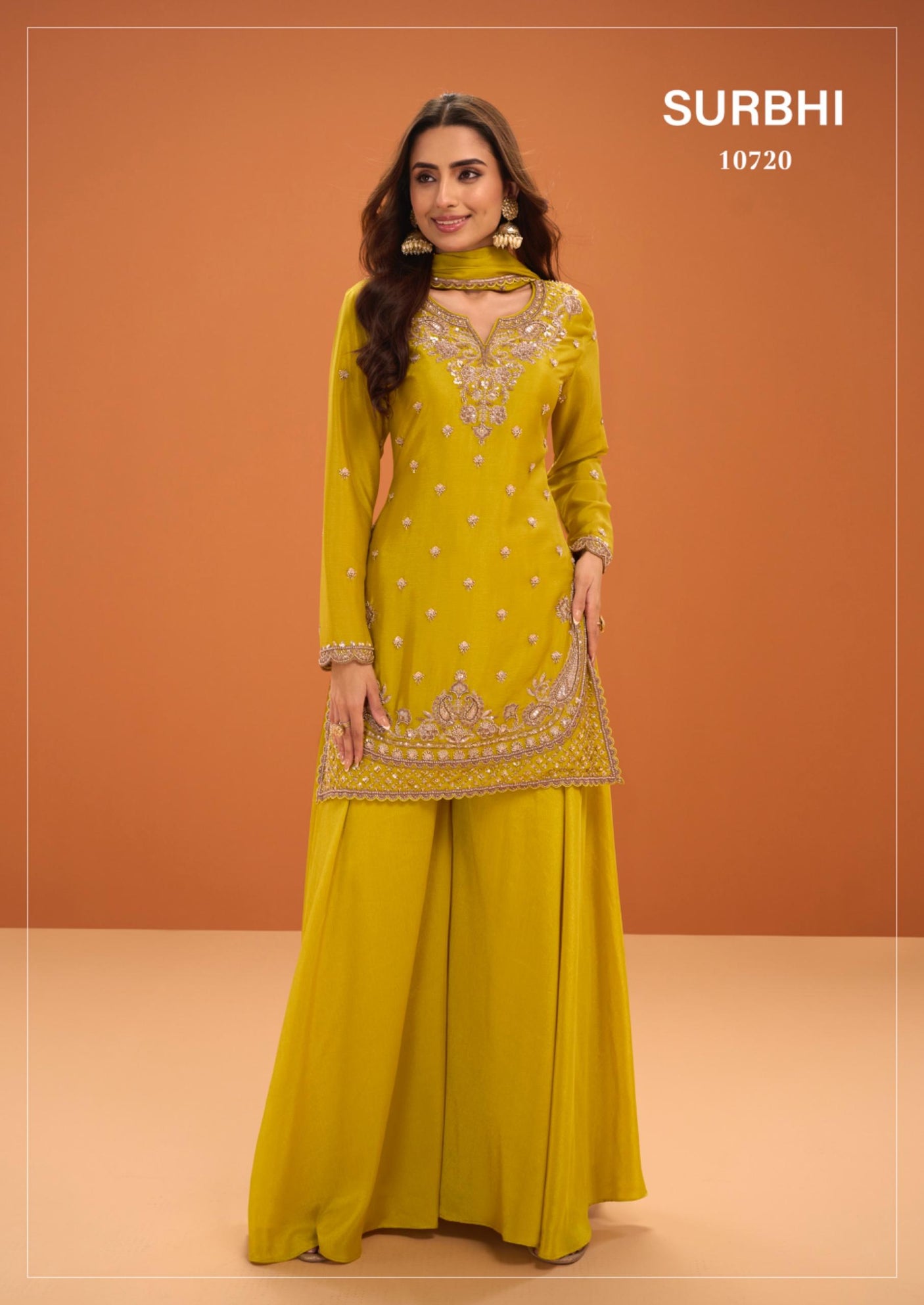 Lemon Yellow Beads Embroidered Palaazo Dress