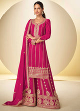 Pink Chinon Embroidered Sequins Palazzo Suit Festive Wear