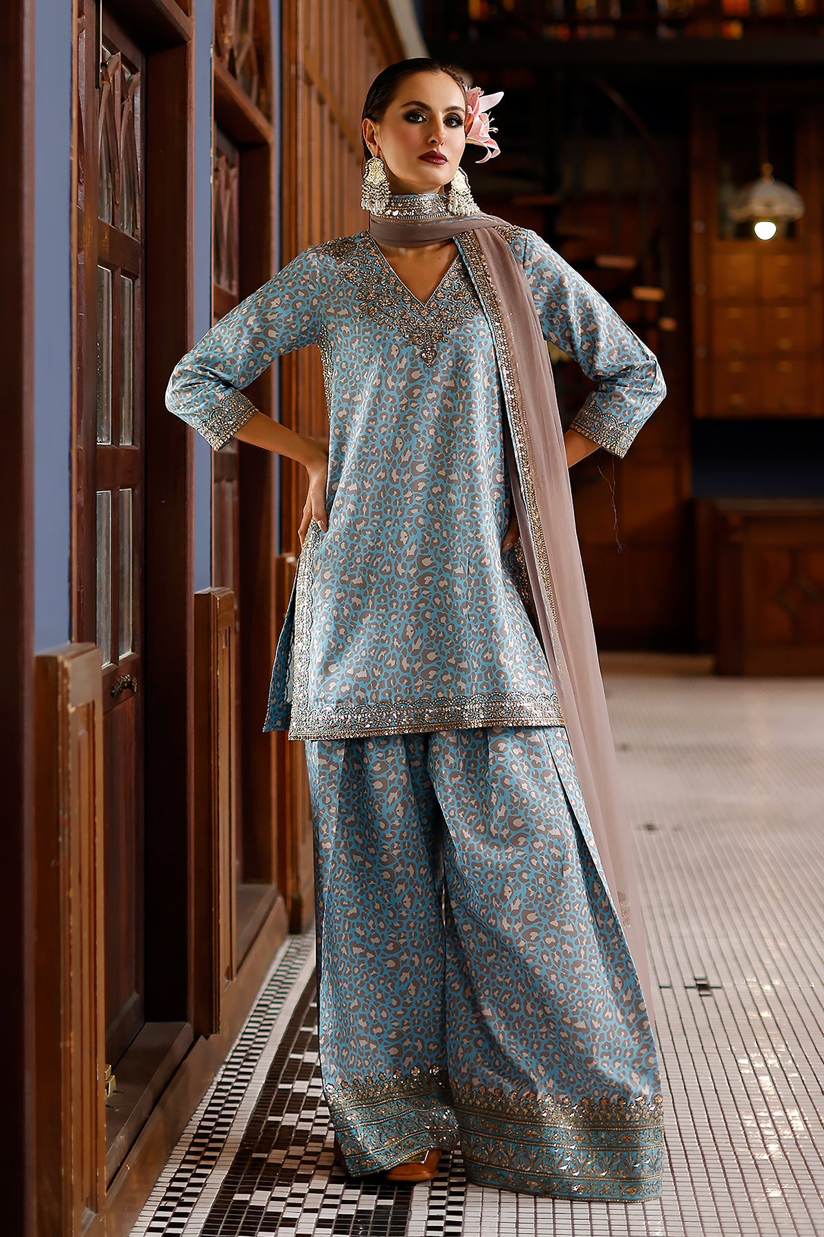 3-PC Embroidered Raw-Silk Suit By Charizma