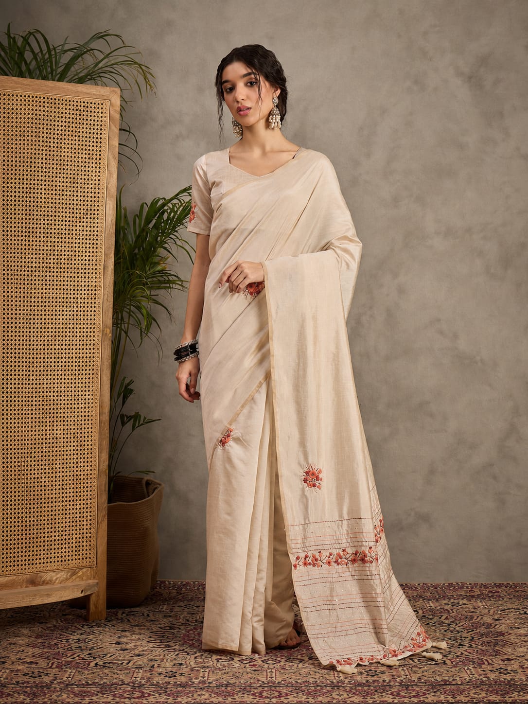 Tasrika Embroidered Kantha Tussar Silk Saree