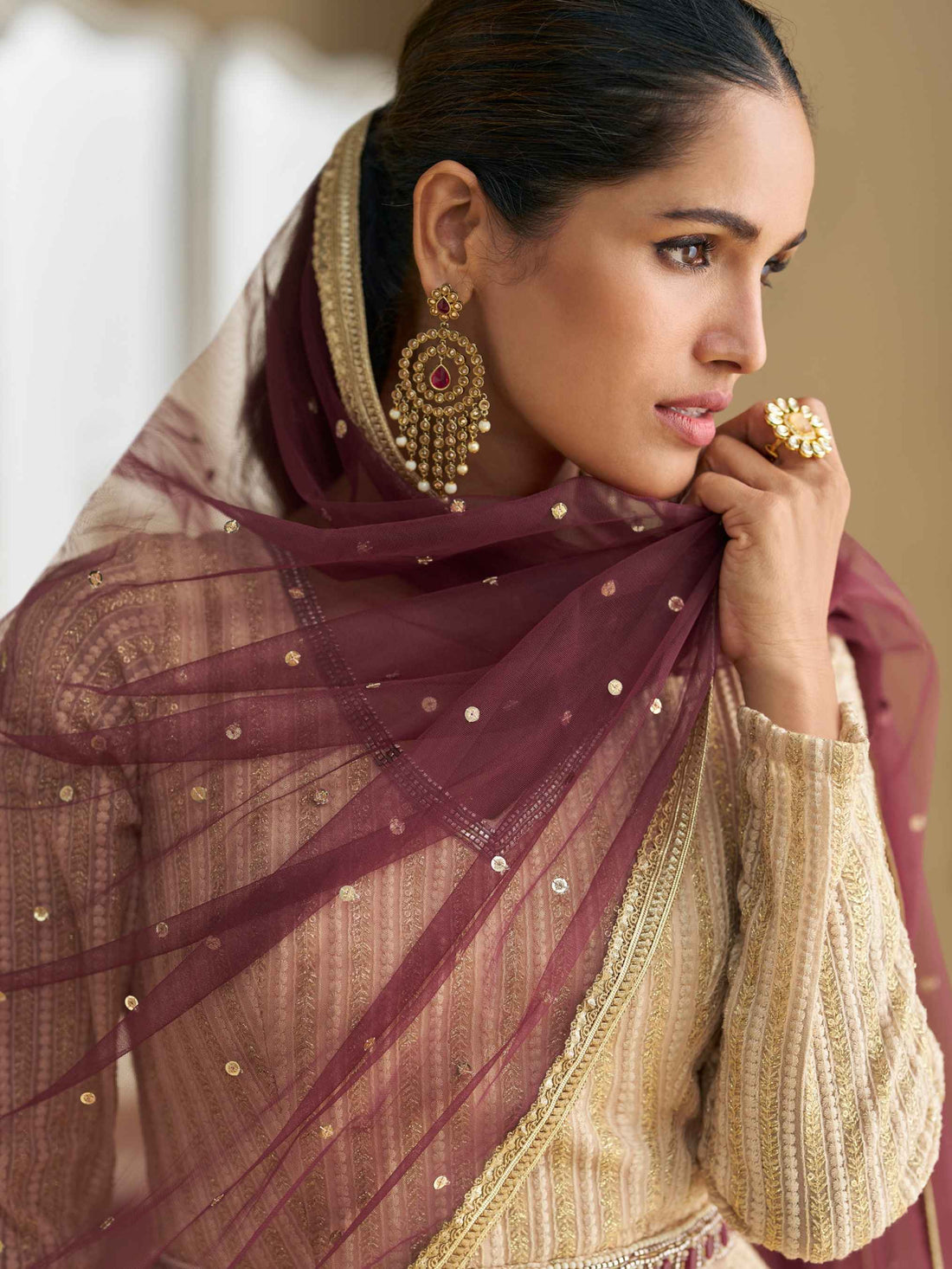 Wine Ombre Real Georgette Chikankari Anarkali Suit with Dupatta