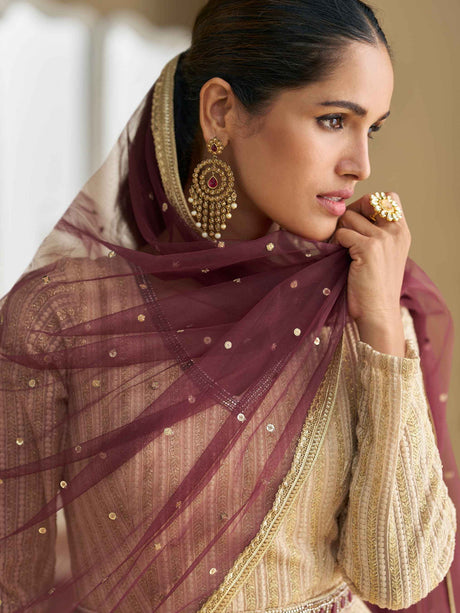 Wine Ombre Real Georgette Chikankari Anarkali Suit with Dupatta