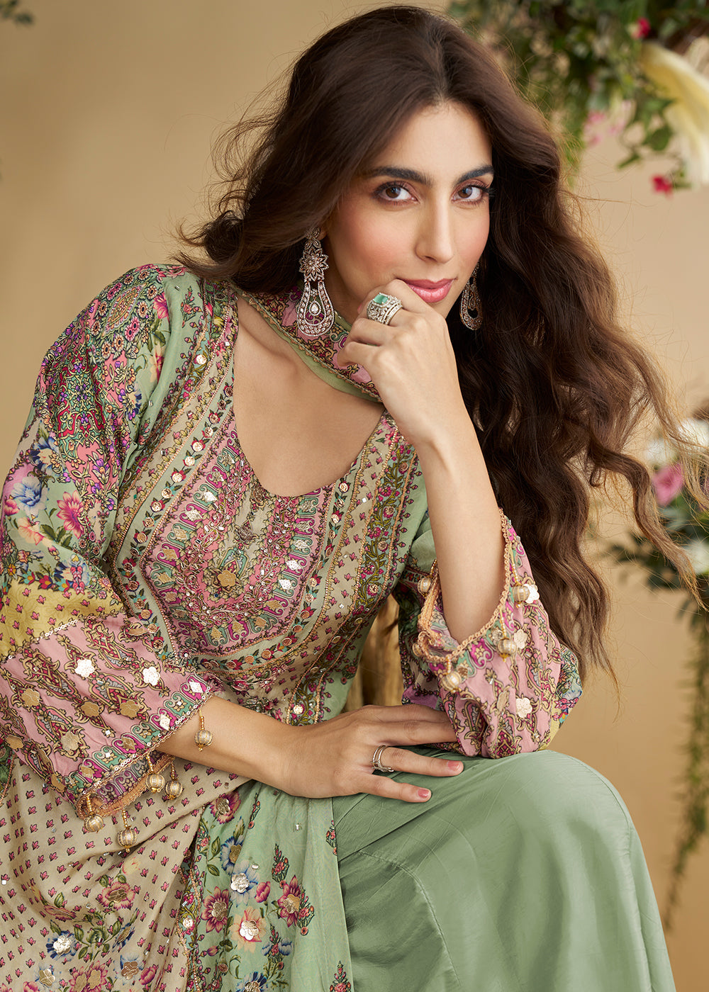 Multi Pista Trendy Crepe Printed Palazzo Style Suit