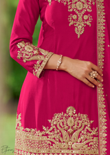 Hot Pink Embroidered Chinon Sharara Suit