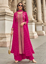 Pink Jacquard Silk Embroidered High Slit Palazzo Suit Wedding Wear