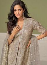 Grey Georgette Embroidered Palazzo Suit