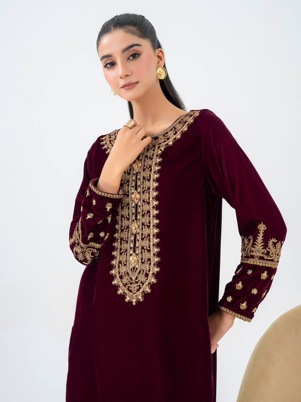 2 Piece Velvet Suit-Embroidered by LimeLight