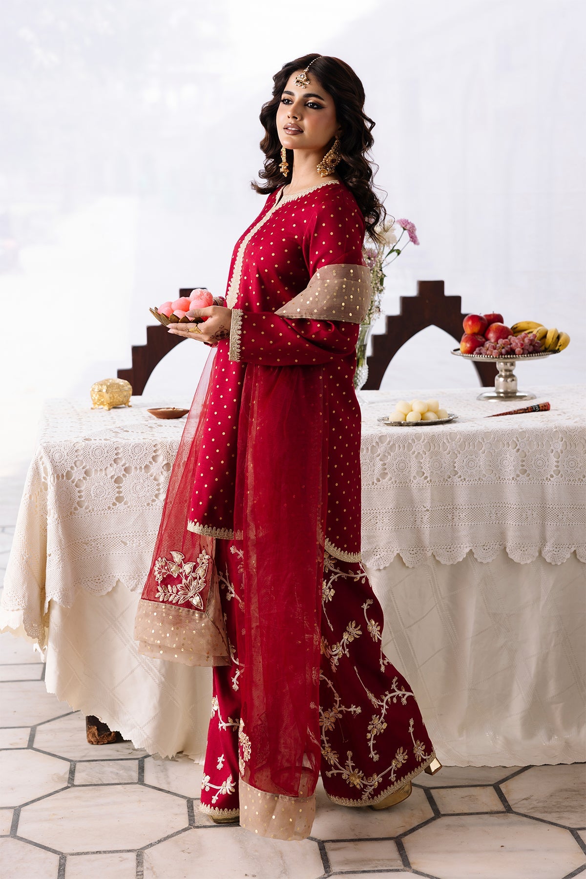 3-PC Embroidered Raw-Silk Suit By Charizma